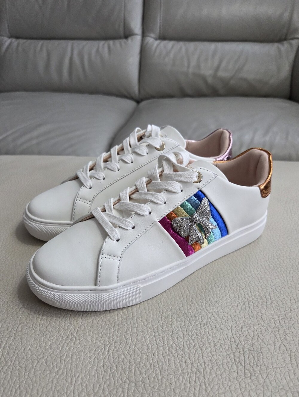 Kurt Geiger Women's Stripes With Bow Leather Sneakers - EU 38/US 7.5